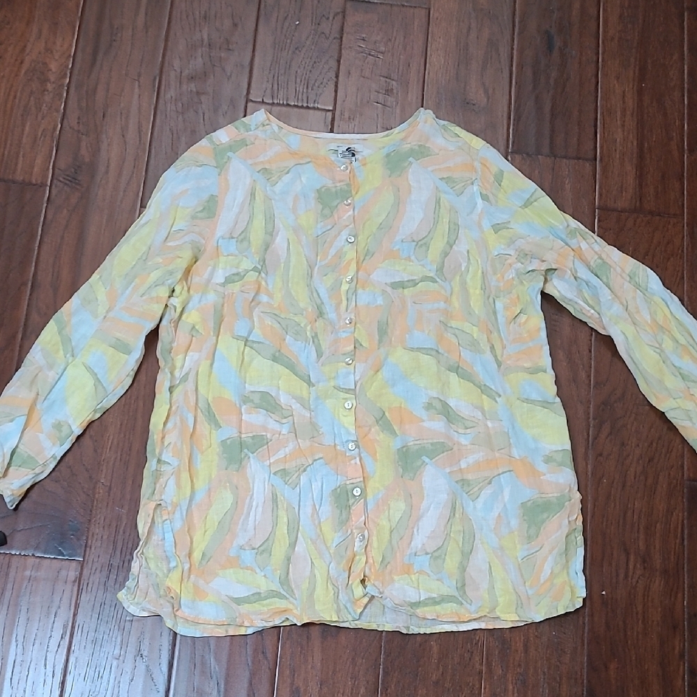 Rachel Zoe Colorful 100% Linen Button-up Blouse size 1X